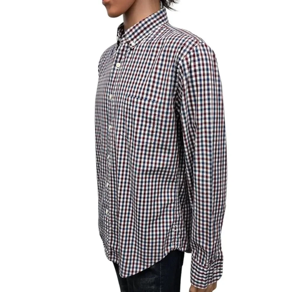 J. Crew Shirt Men L Red Blue Gingham Check Plaid Long Sleeve Button Down 31872